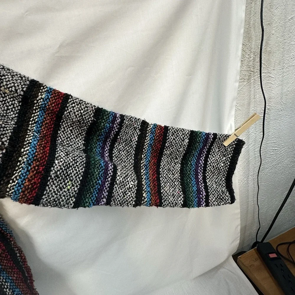 Vintage Franks Textiles Multicolor Striped Baja Hoodie Hippie Poncho Med Sweater - Picture 10 of 11